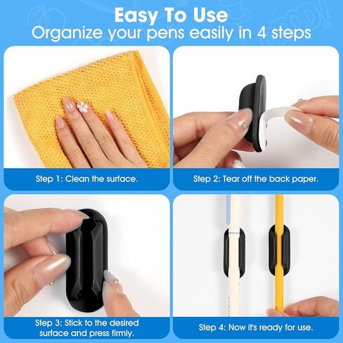 VZZNN 40 PCS Adhesive Pencil Holders, Silicone Marker Organizer for Desk, Notebook, Wall or Clipboard, Reusable Teacher Supplies for Classroom, Office, School Accessories (Black) in Kuwait