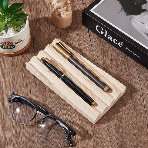PH PandaHall Ash Wood Pen Tray Pen Display Stand Wave-Shaped Pens Holder Desk Pencil Organizer Fountain Pens Holder with 3 Compartments for Office Home Desktop Stationary Storage Supplies in Kuwait
