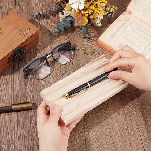 PH PandaHall Ash Wood Pen Tray Pen Display Stand Wave-Shaped Pens Holder Desk Pencil Organizer Fountain Pens Holder with 3 Compartments for Office Home Desktop Stationary Storage Supplies in Kuwait