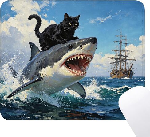 Funny Cat Mouse Pad - Black Cat Shark Desk Decor, Nautical Cats Gifts, Square Waterproof Non-Slip Rubber Base Funny Nautical Anime Mousepad for Computers Office 7.9x9.5 Inch in Saudi Arabia