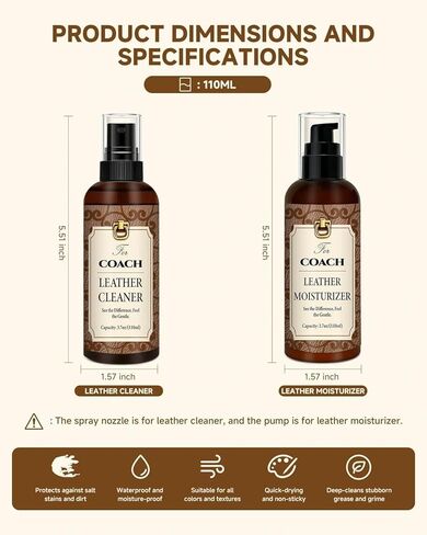 Leather Cleaner & Moisturizer Set for Coach, Cleaning and Maintenance Set for Coach, Powerful Stain Removal, Gentle Care, Suitable for Handbags/Wallets and Other Luxury Brands in Saudi Arabia