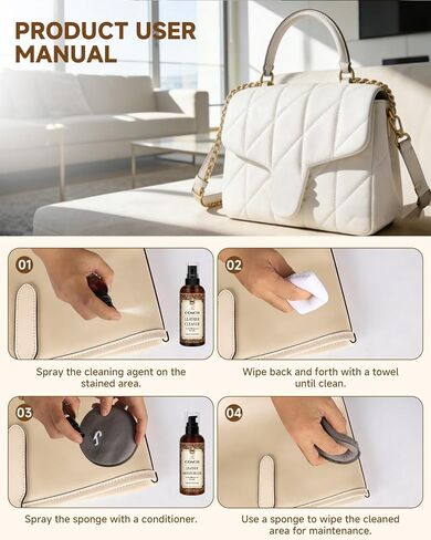 Leather Cleaner & Moisturizer Set for Coach, Cleaning and Maintenance Set for Coach, Powerful Stain Removal, Gentle Care, Suitable for Handbags/Wallets and Other Luxury Brands in Saudi Arabia