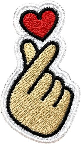 Hand Heart Iron-On Patch – Cute Love Gesture Embroidered Patch for Jackets, Backpacks, Hats, Jeans – Kpop Style Finger Heart Patch, DIY Clothing Applique in Saudi Arabia