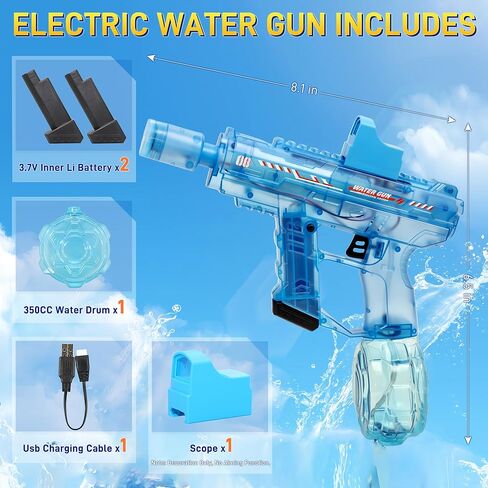 EagleGrove Electric Water Gun with Lights, 2 Batteries, 350CC, 26-29FT & Recoil Effects, Automatic Water Guns Blaster Squirt Gun, Water Toys for Swimming Pool Party Beach Outdoor Play in Kuwait