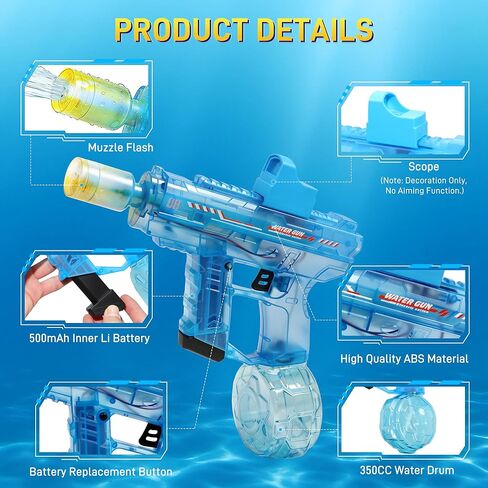 EagleGrove Electric Water Gun with Lights, 2 Batteries, 350CC, 26-29FT & Recoil Effects, Automatic Water Guns Blaster Squirt Gun, Water Toys for Swimming Pool Party Beach Outdoor Play in Kuwait