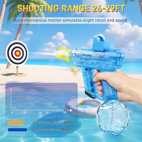 EagleGrove Electric Water Gun with Lights, 2 Batteries, 350CC, 26-29FT & Recoil Effects, Automatic Water Guns Blaster Squirt Gun, Water Toys for Swimming Pool Party Beach Outdoor Play in Kuwait