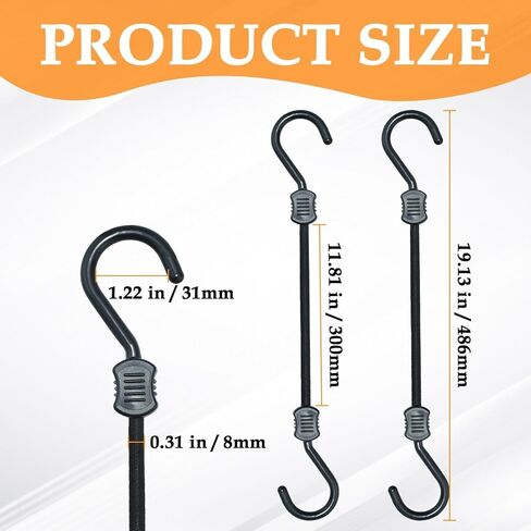 Bungee Cords with Hooks, 12 Inch Superior Latex Heavy Duty Outdoor Bungee Cords with Plastic Steel Hooks for Camping, Tarps, Bike Rack, Tent (4 Pack, Black) in Saudi Arabia