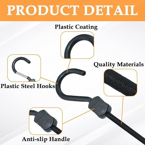 Bungee Cords with Hooks, 12 Inch Superior Latex Heavy Duty Outdoor Bungee Cords with Plastic Steel Hooks for Camping, Tarps, Bike Rack, Tent (4 Pack, Black) in Saudi Arabia