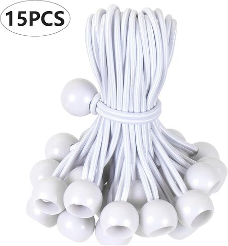 15pcs White Ball Bungee Cords – 4 Inch Heavy-Duty Stretch Tie Down for Canopy, Tarp, Camping, and Storage in Kuwait