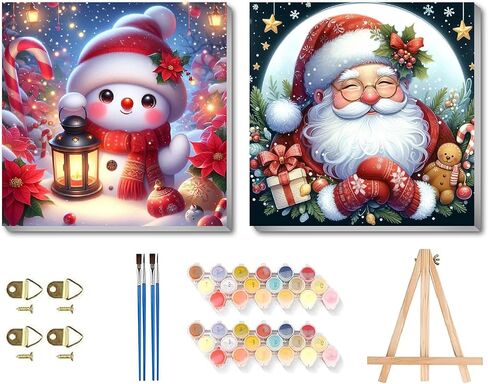 CraftCraze 2 Pack Paint by Numbers for Adults Beginner & Kids, Christmas Santa Paint by Number Kits on Canvas with Framed, Snowman Acrylic Watercolor DIY Color by Number for Home Decor 8x8 Inch in Saudi Arabia