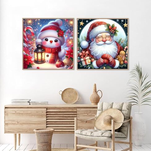 CraftCraze 2 Pack Paint by Numbers for Adults Beginner & Kids, Christmas Santa Paint by Number Kits on Canvas with Framed, Snowman Acrylic Watercolor DIY Color by Number for Home Decor 8x8 Inch in Saudi Arabia