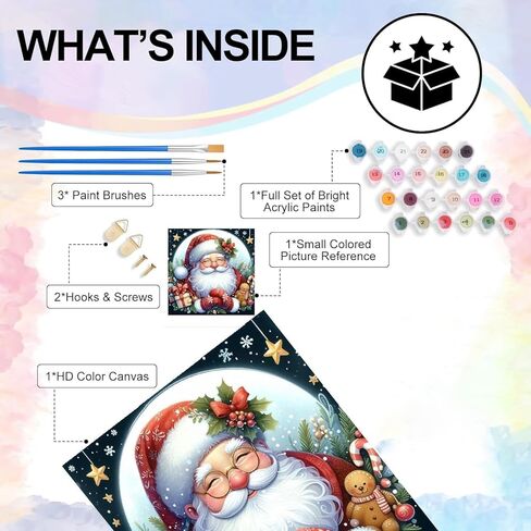 CraftCraze 2 Pack Paint by Numbers for Adults Beginner & Kids, Christmas Santa Paint by Number Kits on Canvas with Framed, Snowman Acrylic Watercolor DIY Color by Number for Home Decor 8x8 Inch in Saudi Arabia
