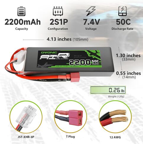 OVONIC 2s Lipo Battery 50C 2200mAh 7.4V Lipo Battery Soft Case with Dean-Style T Connector for Evader BX Car Truc Truggy Airplane UAV Drone FPV(2 Packs) in Kuwait