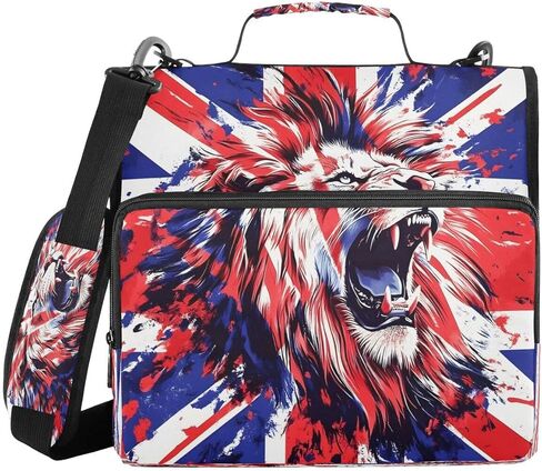 ALAZA Union Jack العلم البريطاني الأسد سحاب الموثق 3 حلقات الموثق المنظم مع سحاب وحزام الكتف سعة كبيرة متعددة جيب للعمل اللوازم المكتبية in Kuwait