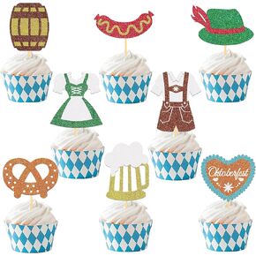 24Pcs Glitter Oktoberfest Cupcake Toppers, Beer Day Cake Topper, Bavarian Festival Cake Picks for Beer Theme Party Supplies, Oktoberfest Party Decorations (A) in Saudi Arabia