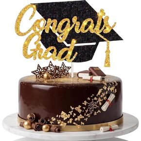 Graduation Cake Topper, Congrats Grad Cake Topper Decorations, Class of 2026 Graduation Party Decorations, Black Gold Decor Party Supply for Congrats Grad in Saudi Arabia