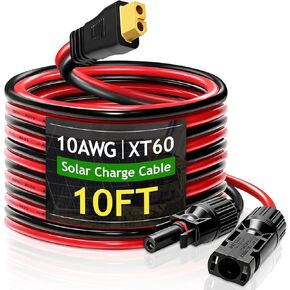WFPOWER Solar Panel Extension Cable, 10AWG Solar to XT60 Charge Extension Cable, MC4 to XT60 Adapter Wire, Solar Panel Cable for Portable Power Station, RV, Solar Generator, Off-Grid Applications 10FT in Kuwait