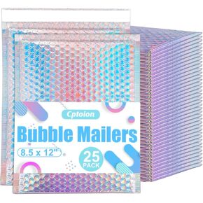 25 Pack Holographic Bubble Mailers 8 x 11 Inch, Self Seal Protective Padded Envelopes, Waterproof & Durable Shipping Bags, Cushioned for Safe Mailing, Silver Foil Peel & Seal in Saudi Arabia
