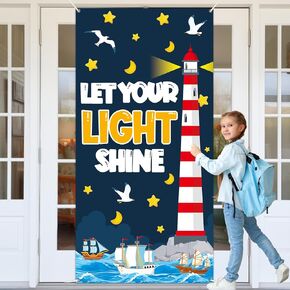 Christian Religious Door Cover VBS Let Your Light Shine Classroom Decoration Lighthouse Sunday School Bible Verse Hanging Backdrop for Church Back to School Home Office Wall Indoor Outdoor Decor in Kuwait
