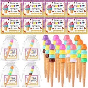 36 Sets End of Year Student Gift form Teacher Ice Cream Pens Gift with Cards Organza Bags Colorful End of Term Appreciation Gifts Summer Ice Cream Graduation Gifts for Students Classroom Party Favors in Saudi Arabia