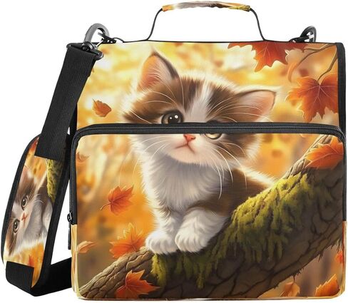 ALAZA Funny Kitten Cat Maple Leaf Zipper Binder 3 Ring Binder Organizer with Zipper and Shoulder Strap Large Capacity Multi-Pocket for Office Supplies Work in Kuwait