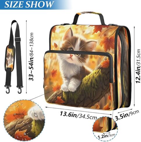ALAZA Funny Kitten Cat Maple Leaf Zipper Binder 3 Ring Binder Organizer with Zipper and Shoulder Strap Large Capacity Multi-Pocket for Office Supplies Work in Kuwait