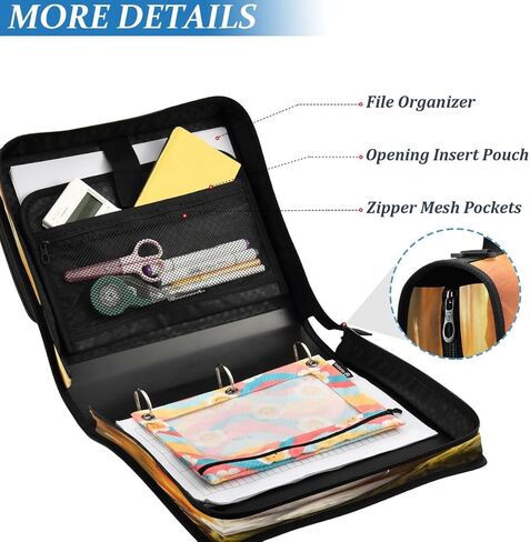 ALAZA Funny Kitten Cat Maple Leaf Zipper Binder 3 Ring Binder Organizer with Zipper and Shoulder Strap Large Capacity Multi-Pocket for Office Supplies Work in Kuwait