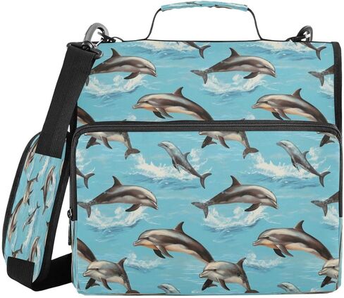 ALAZA Sea Ocean Dolphin Fish Zipper Binder 3 Ring Binder Organizer with Zipper and Shoulder Strap Large Capacity Multi-Pocket for Office Supplies Work in Kuwait