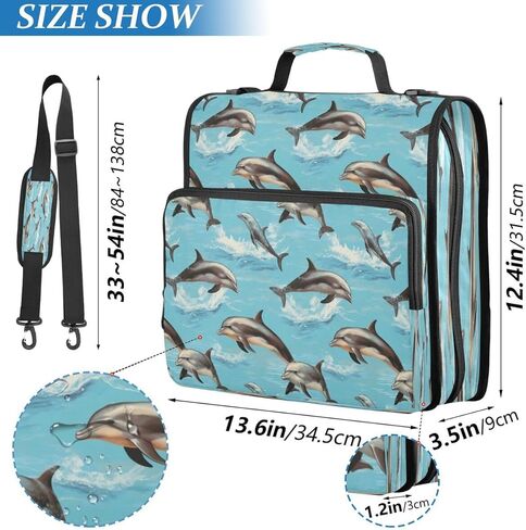 ALAZA Sea Ocean Dolphin Fish Zipper Binder 3 Ring Binder Organizer with Zipper and Shoulder Strap Large Capacity Multi-Pocket for Office Supplies Work in Kuwait
