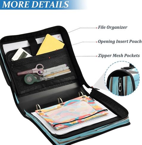 ALAZA Sea Ocean Dolphin Fish Zipper Binder 3 Ring Binder Organizer with Zipper and Shoulder Strap Large Capacity Multi-Pocket for Office Supplies Work in Kuwait