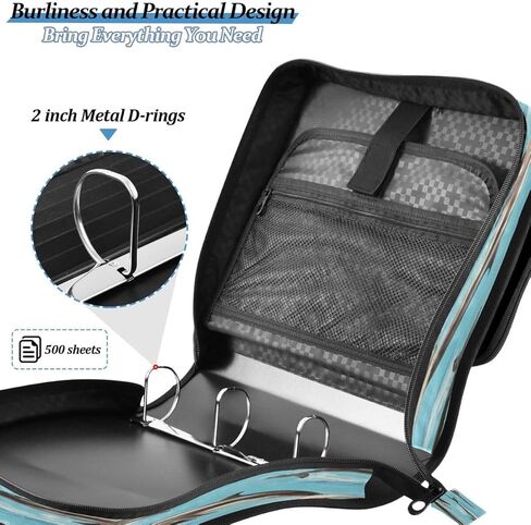 ALAZA Sea Ocean Dolphin Fish Zipper Binder 3 Ring Binder Organizer with Zipper and Shoulder Strap Large Capacity Multi-Pocket for Office Supplies Work in Kuwait