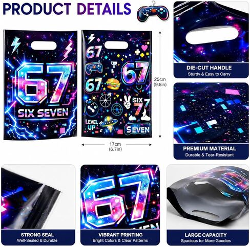 30Pcs 6 7 Birthday Decorations 67 Party Favor Gift Bags Six Seven Goodie Bags Candy Bag Treat Bags Cookie bag for Theme Party Supplies in Kuwait