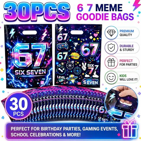 30Pcs 6 7 Birthday Decorations 67 Party Favor Gift Bags Six Seven Goodie Bags Candy Bag Treat Bags Cookie bag for Theme Party Supplies in Kuwait
