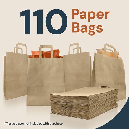 Reli. 10x5x13 in. Brown Paper Bags with Handles | 110 Pack | Kraft Paper Shopping Bags with Flat Handles Bulk | Ideal for Gifts, Retail, Shopping, Merchandise, Take Out/To Go, Party, Crafts in Kuwait