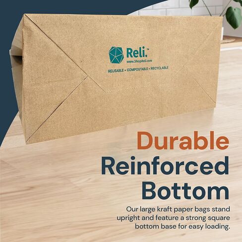 Reli. 10x5x13 in. Brown Paper Bags with Handles | 110 Pack | Kraft Paper Shopping Bags with Flat Handles Bulk | Ideal for Gifts, Retail, Shopping, Merchandise, Take Out/To Go, Party, Crafts in Kuwait