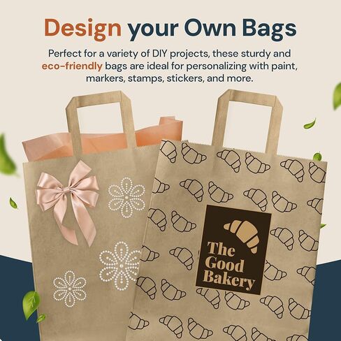 Reli. 10x5x13 in. Brown Paper Bags with Handles | 110 Pack | Kraft Paper Shopping Bags with Flat Handles Bulk | Ideal for Gifts, Retail, Shopping, Merchandise, Take Out/To Go, Party, Crafts in Kuwait