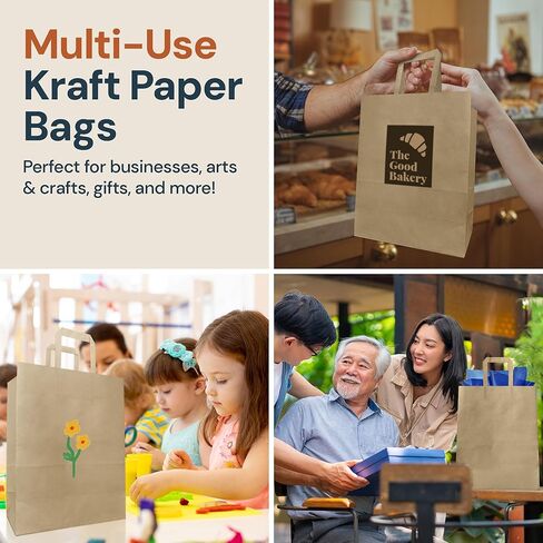 Reli. 10x5x13 in. Brown Paper Bags with Handles | 110 Pack | Kraft Paper Shopping Bags with Flat Handles Bulk | Ideal for Gifts, Retail, Shopping, Merchandise, Take Out/To Go, Party, Crafts in Kuwait