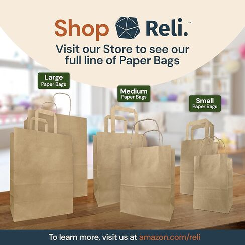 Reli. 10x5x13 in. Brown Paper Bags with Handles | 110 Pack | Kraft Paper Shopping Bags with Flat Handles Bulk | Ideal for Gifts, Retail, Shopping, Merchandise, Take Out/To Go, Party, Crafts in Kuwait