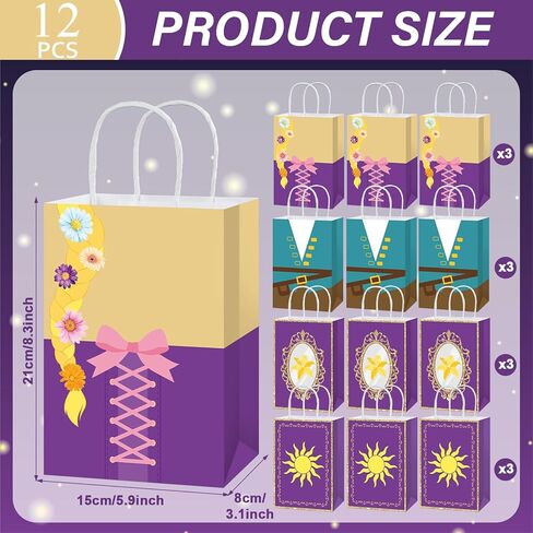 12Pcs Princess Birthday Party Supplies Purple Princess Gift Bag with Handle Girls Theme Birthday Party Favor Bags Purple Sun Gift Treat Bags for Girls Bday Baby Shower Parties Decoration in Kuwait