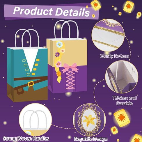 12Pcs Princess Birthday Party Supplies Purple Princess Gift Bag with Handle Girls Theme Birthday Party Favor Bags Purple Sun Gift Treat Bags for Girls Bday Baby Shower Parties Decoration in Kuwait