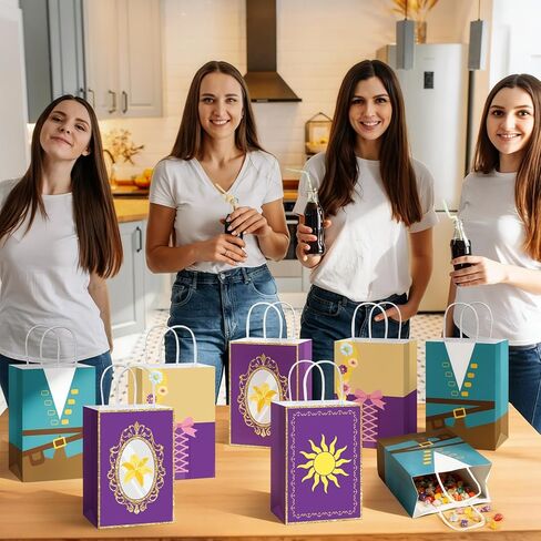 12Pcs Princess Birthday Party Supplies Purple Princess Gift Bag with Handle Girls Theme Birthday Party Favor Bags Purple Sun Gift Treat Bags for Girls Bday Baby Shower Parties Decoration in Kuwait