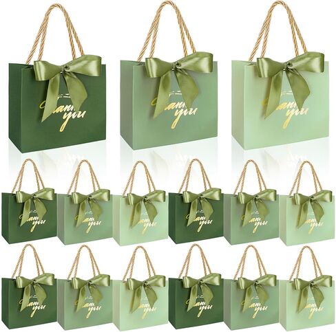Whaline 60Pcs Thank You Paper Gift Bags with Bow Gradient Sage Green Party Favor Bags with Handles for Wedding Bridal Baby Shower Birthday Party in Kuwait