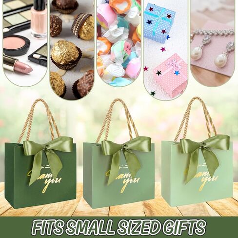 Whaline 60Pcs Thank You Paper Gift Bags with Bow Gradient Sage Green Party Favor Bags with Handles for Wedding Bridal Baby Shower Birthday Party in Kuwait