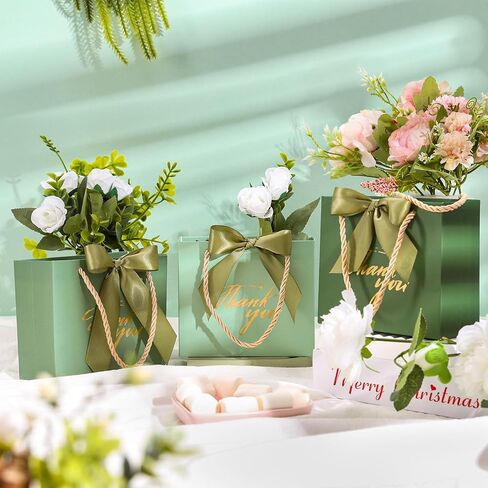 Whaline 60Pcs Thank You Paper Gift Bags with Bow Gradient Sage Green Party Favor Bags with Handles for Wedding Bridal Baby Shower Birthday Party in Kuwait