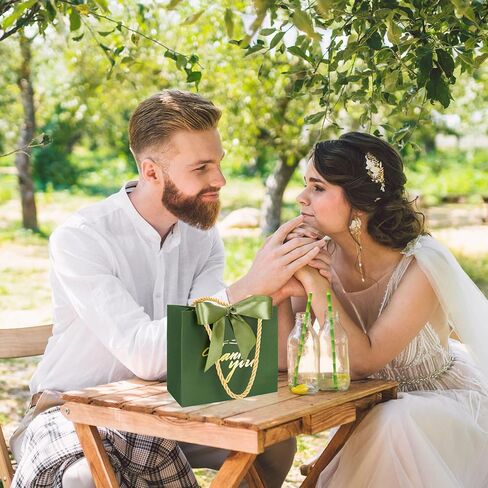 Whaline 60Pcs Thank You Paper Gift Bags with Bow Gradient Sage Green Party Favor Bags with Handles for Wedding Bridal Baby Shower Birthday Party in Kuwait