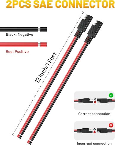Oyviny 2PCS 14AWG SAE طقم موصل 1 قدم SAE تمديد كابل، الثقيلة 14 قياس 2 دبوس التوصيل السريع التوصيل للبطارية العطاء لوحة للطاقة الشمسية دراجة نارية سيارة شاحنة DIY المشاريع in Kuwait