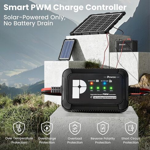 POWOXI-Upgraded-20W-Solar-Battery-Charger-Maintainer, External Smart 3-Stages PWM Charge Controller, 12V Solar Panel Trickle Charging Kit for Car, Motorcycle, Marine, RV, etc in Saudi Arabia
