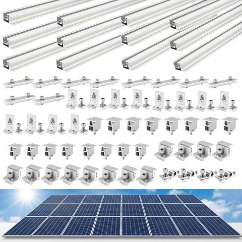 Solar Panel Mounting Rail Kit for 5 x 320W Panels, Includes 8 x 47.2 Aluminum Rails, Adjustable Clamps, L-Brackets & Grounding Lugs, Universal Racking for Metal, Tile, Shingle Roof in Saudi Arabia