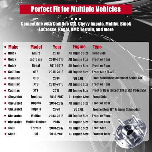 قطعتان 513288 مجموعة محور العجلة الأمامية أو الخلفية، 5 عروة، متوافقة مع كاديلاك XTS 2013-2017، تشيفي إمبالا 2014-2020، ماليبو 2013-2016، بويك لاكروس 2010-2016، ريجال 2011-2017 in Kuwait
