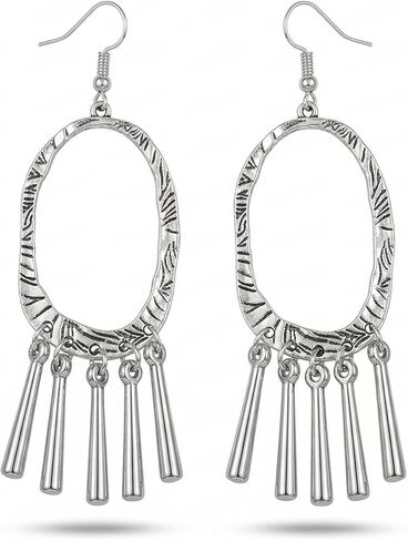 Boho Silver Dangle Earrings – Turquoise & Green Bead Accents in Ribbon-Wrapped Gift Box, Perfect for Mom, Wife, Women in Saudi Arabia